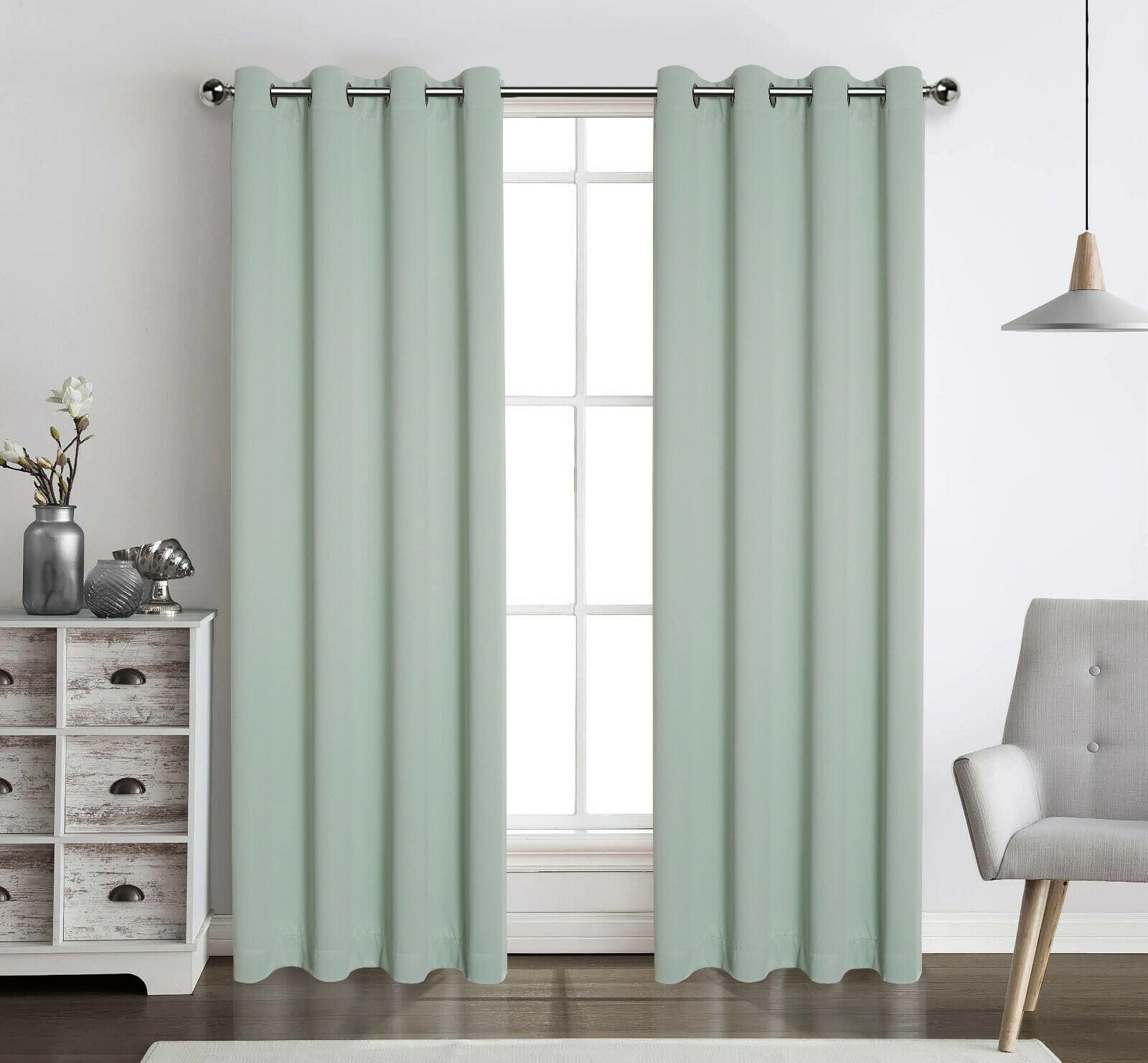 Kate Aurora Hotel Living 2 Pack 100% Blackout Grommet Top Sage Green Curtain Panels