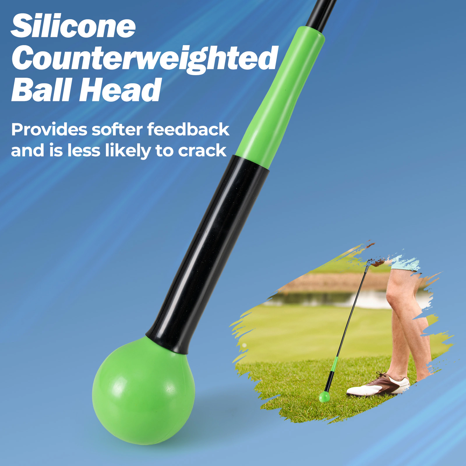 SUGIFT Weighted Head Golf Swing Trainer Aid Practice Stick 47-in / 40-in / 31.5-in Lengths Right-Handed Green/Yellow