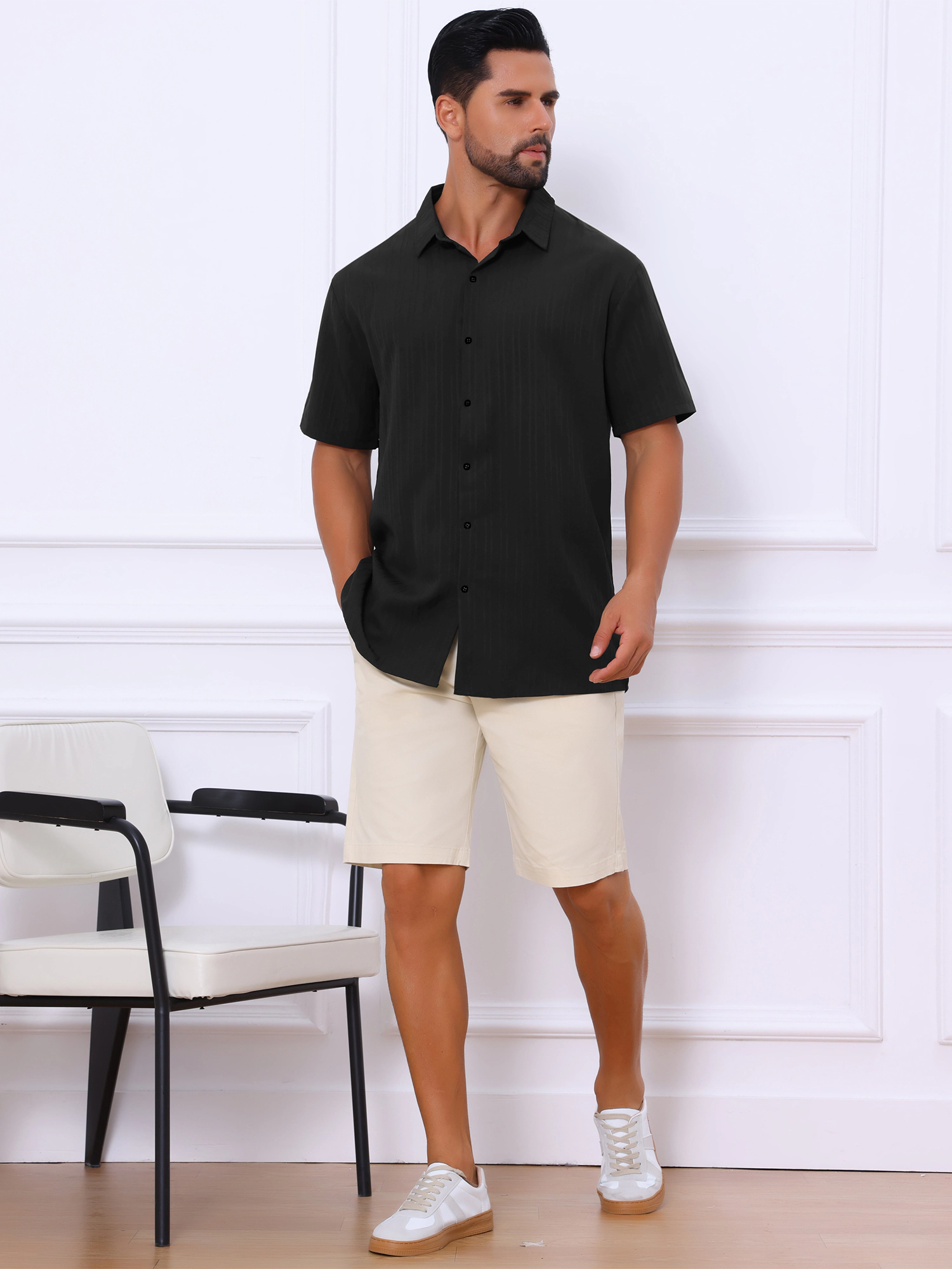 INSPIRE CHIC Men's Point Collar Short Sleeve Button Down Summer Linen Shirt