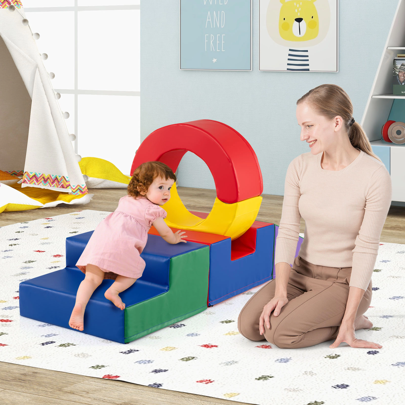 LJG 5 Pieces Kids Climbing Toys with PU Leather Cover