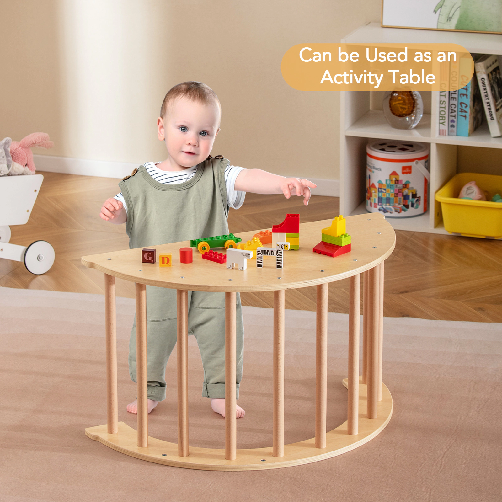 SUGIFT Beige Removable Cushion 31.5 Inch Kids Montessori Climbing Arch and Rocker