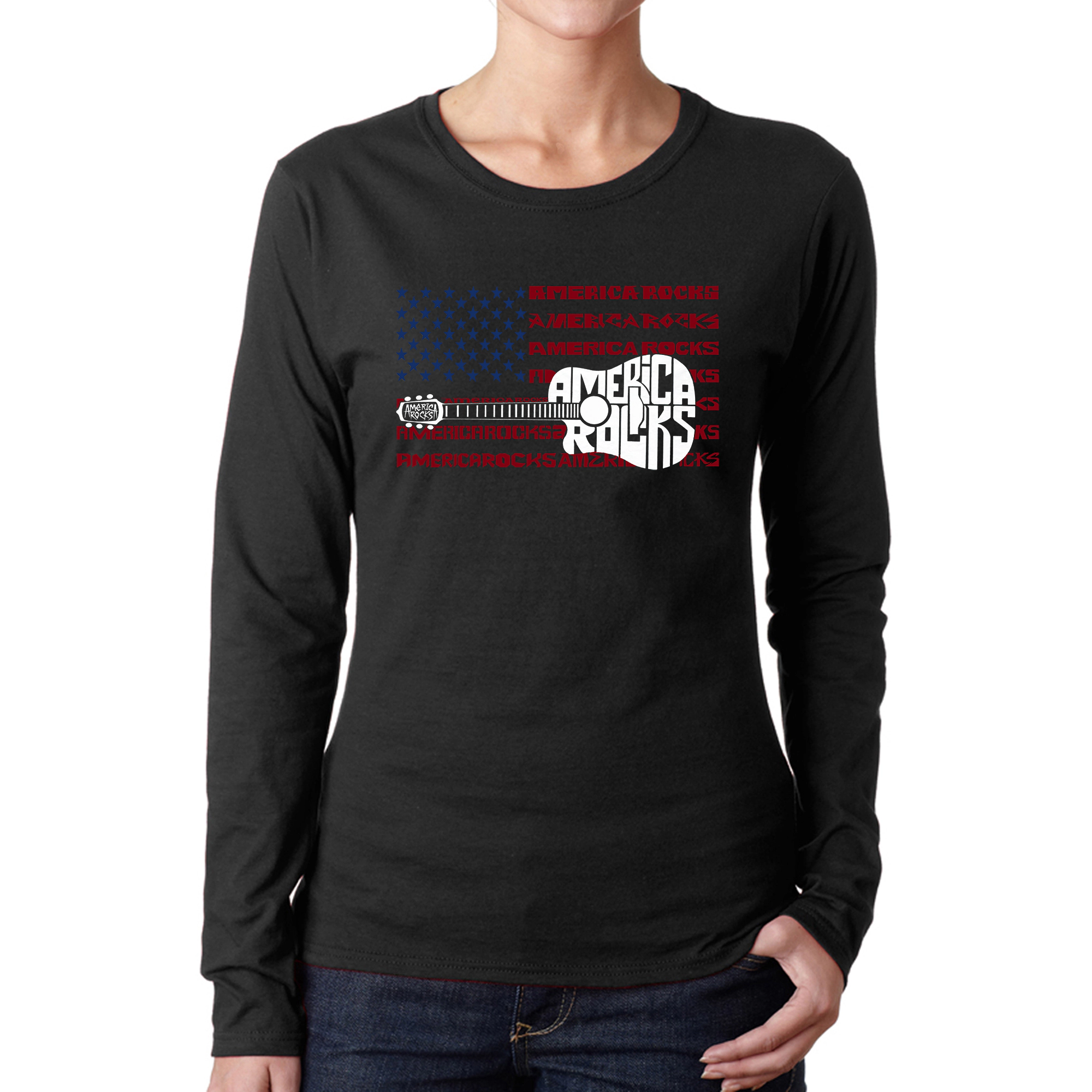 LA Pop Art Women's Word Long Sleeve T-Shirt - America Rocks
