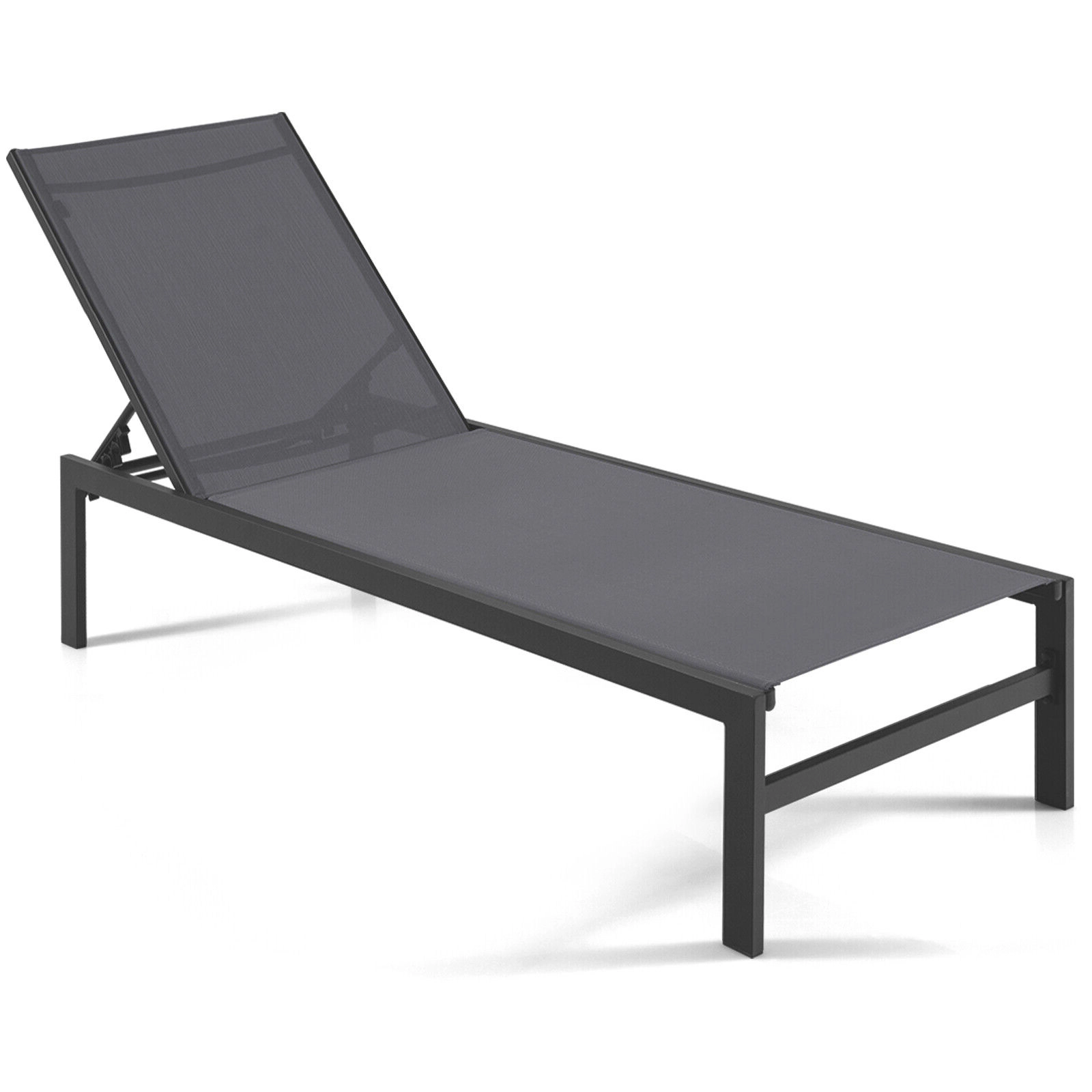 SUGIFT 6-Position Adjustable Chaise Lounge Chair with Rustproof Aluminum Frame 300-lb Capacity 78-in Length Gray