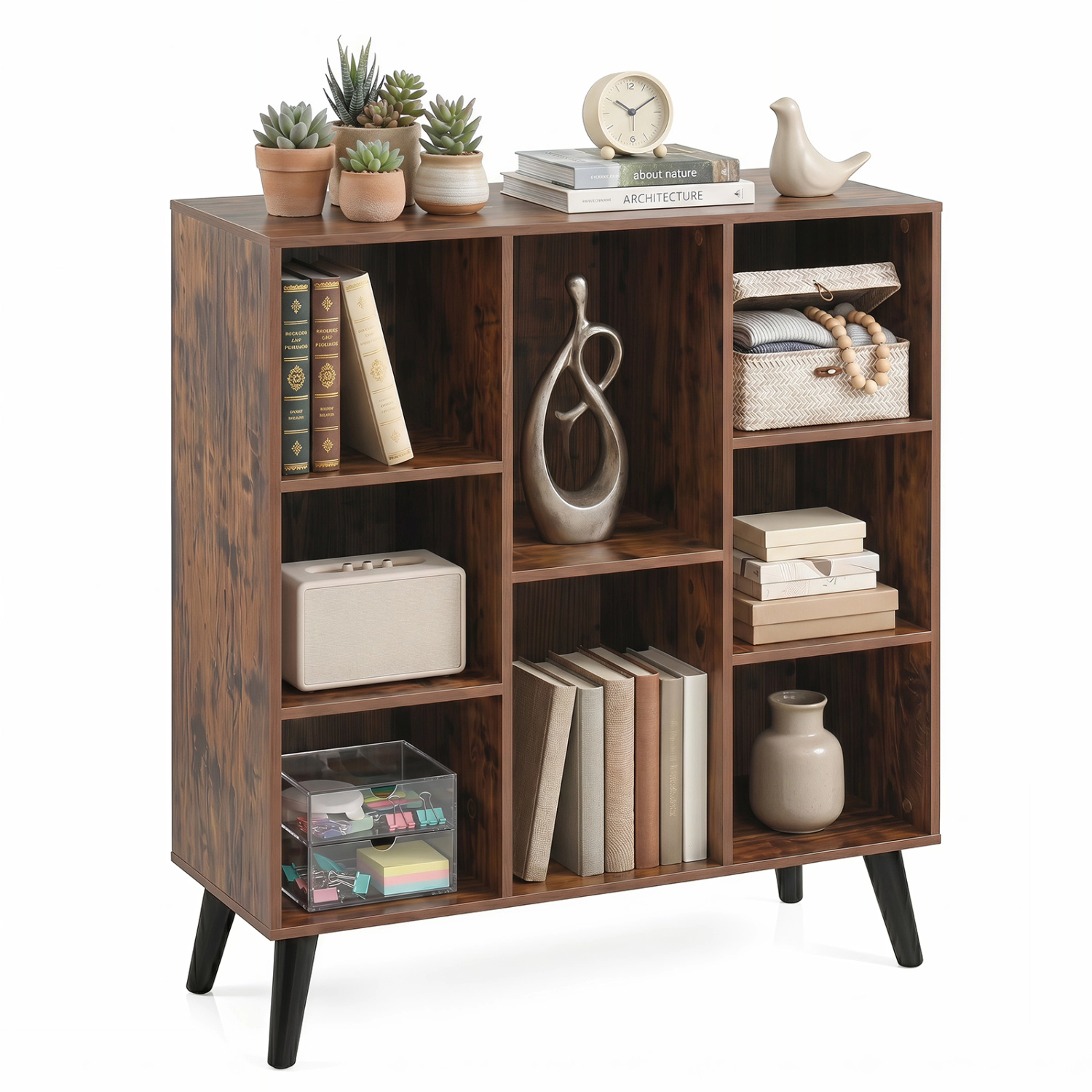 LJG 8-Cube Bookcase with Raised Support Legs for Living Room