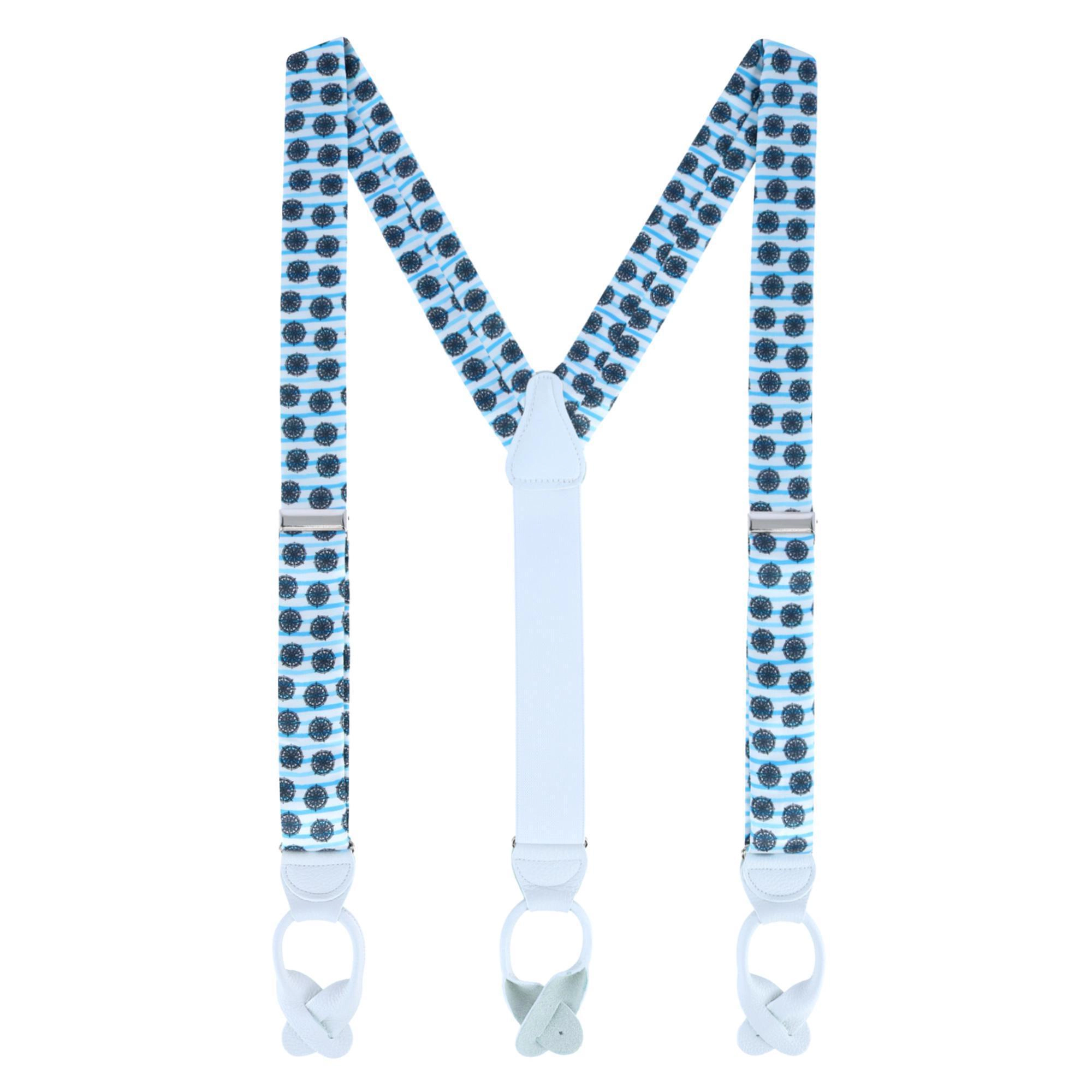 Trafalgar Men's Find Your Way Compass Theme Silk Button End Suspenders