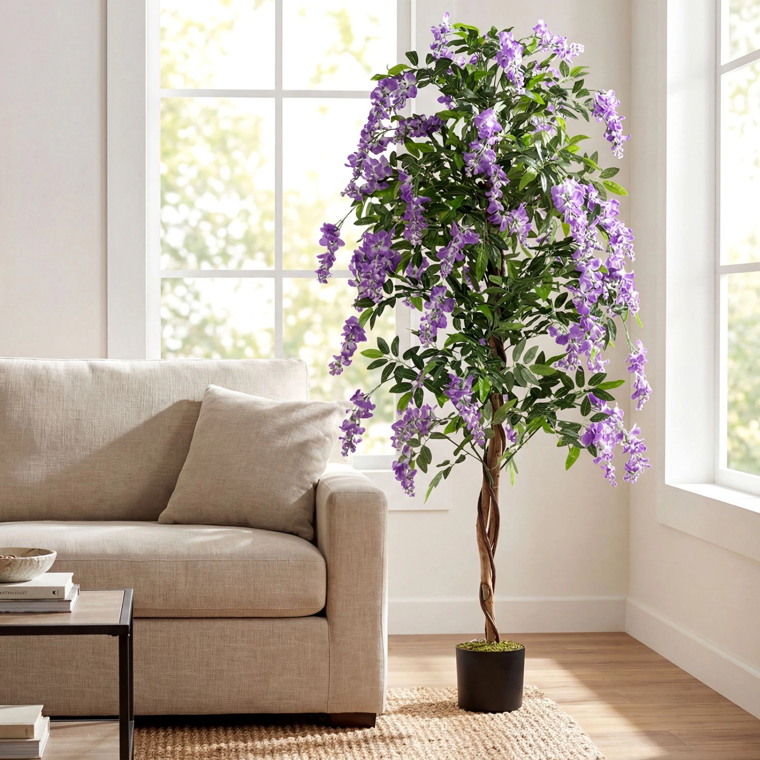 SlickBlue 6 FT Artificial Wisteria Tree with Purple Flowers & Leaves