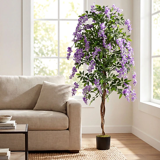SlickBlue 6 FT Artificial Wisteria Tree with Purple Flowers & Leaves