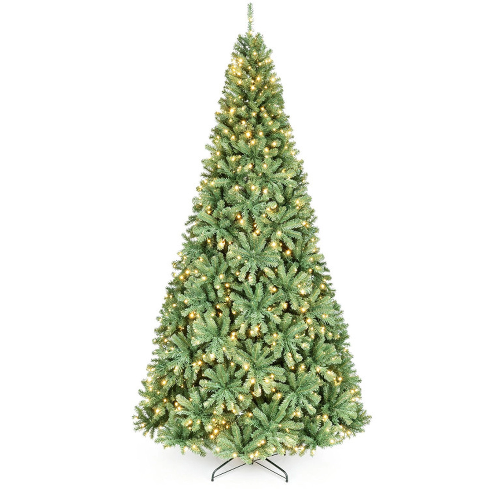 SUGIFT Full Shape Pre-Lit Artificial Christmas Tree with 2 Lighting Colors and Metal Stand 9-ft Green with 750 LED