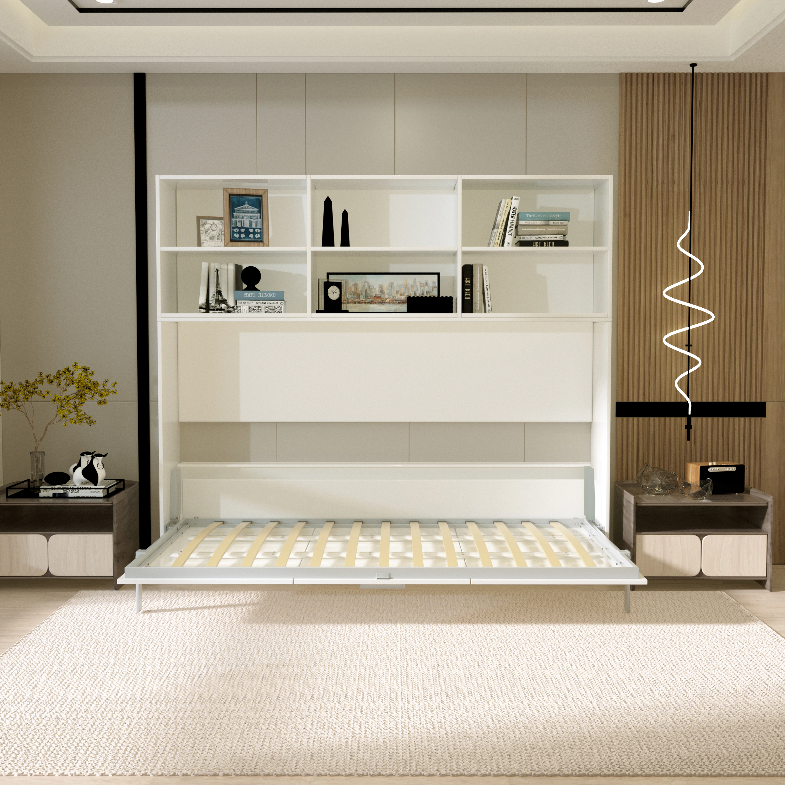 Flynama Twin Horizontal Murphy Wall Bed with Shelf Storage & Gas Struts, White
