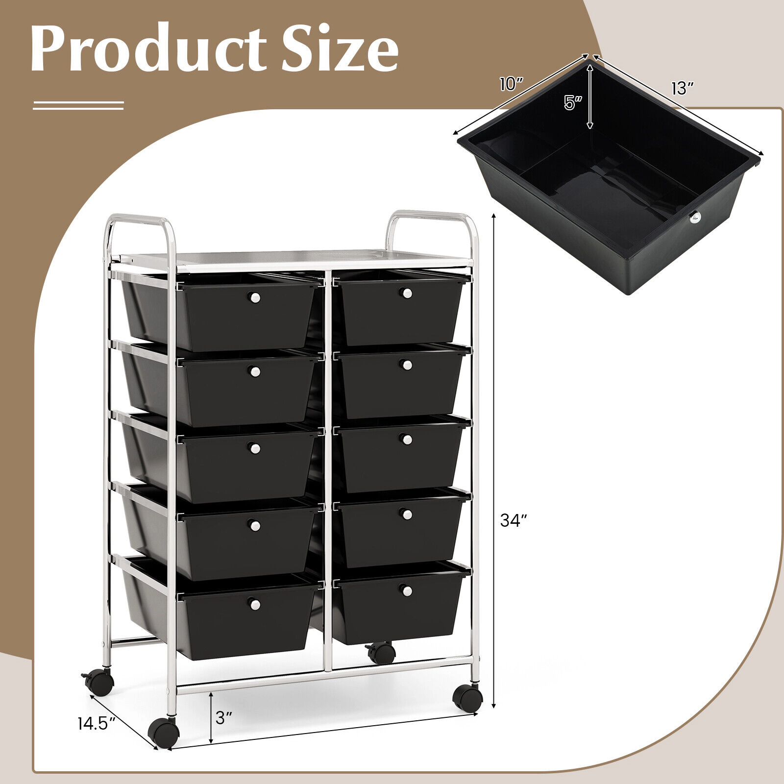 SUGIFT 10-Drawer Rolling Storage Cart with Mesh Top Platform 22-lb Top Capacity 5.5-lb Drawer Capacity As Picture Shown