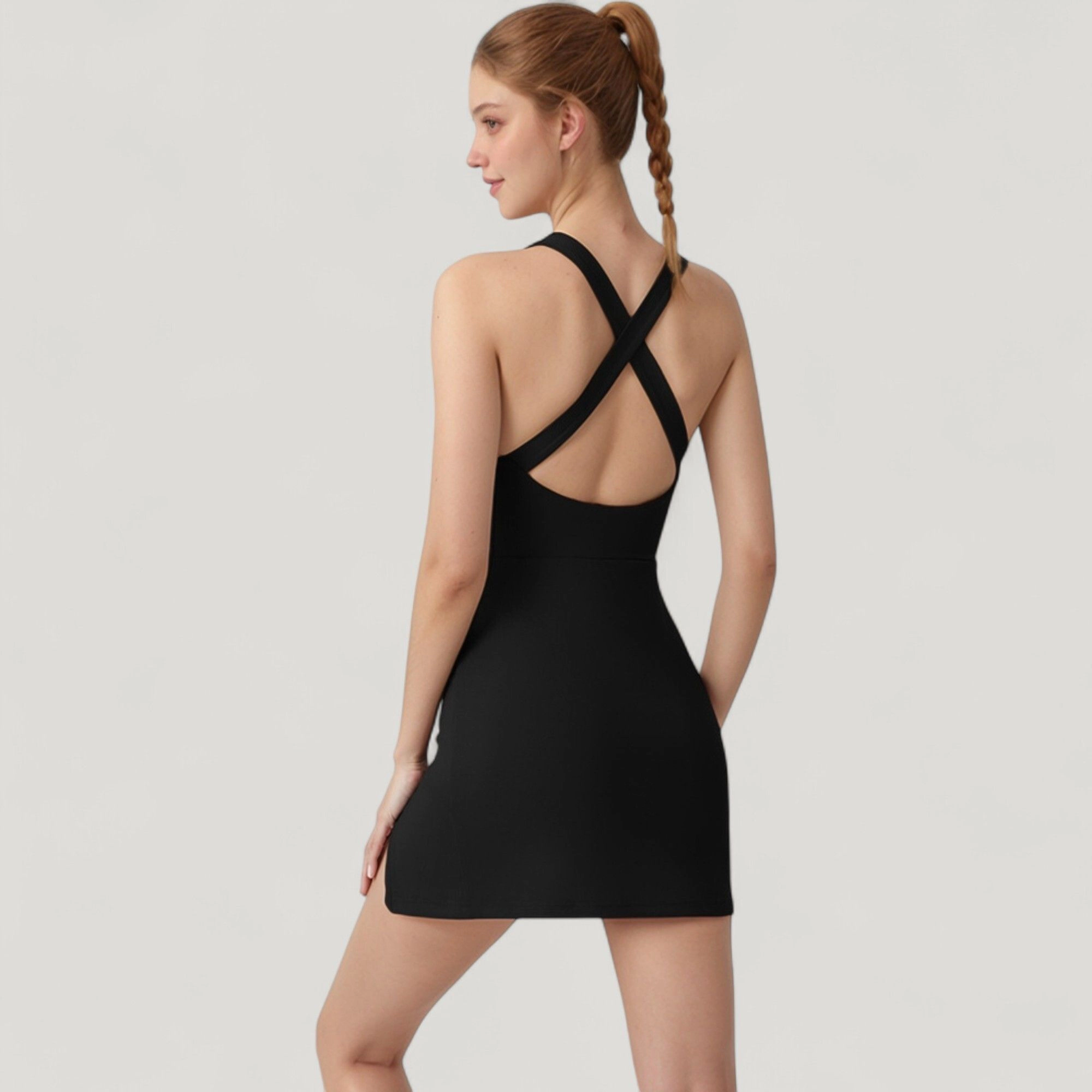 Anna-Kaci Women's Activewear Dress with High Neckline and Cross Back Straps