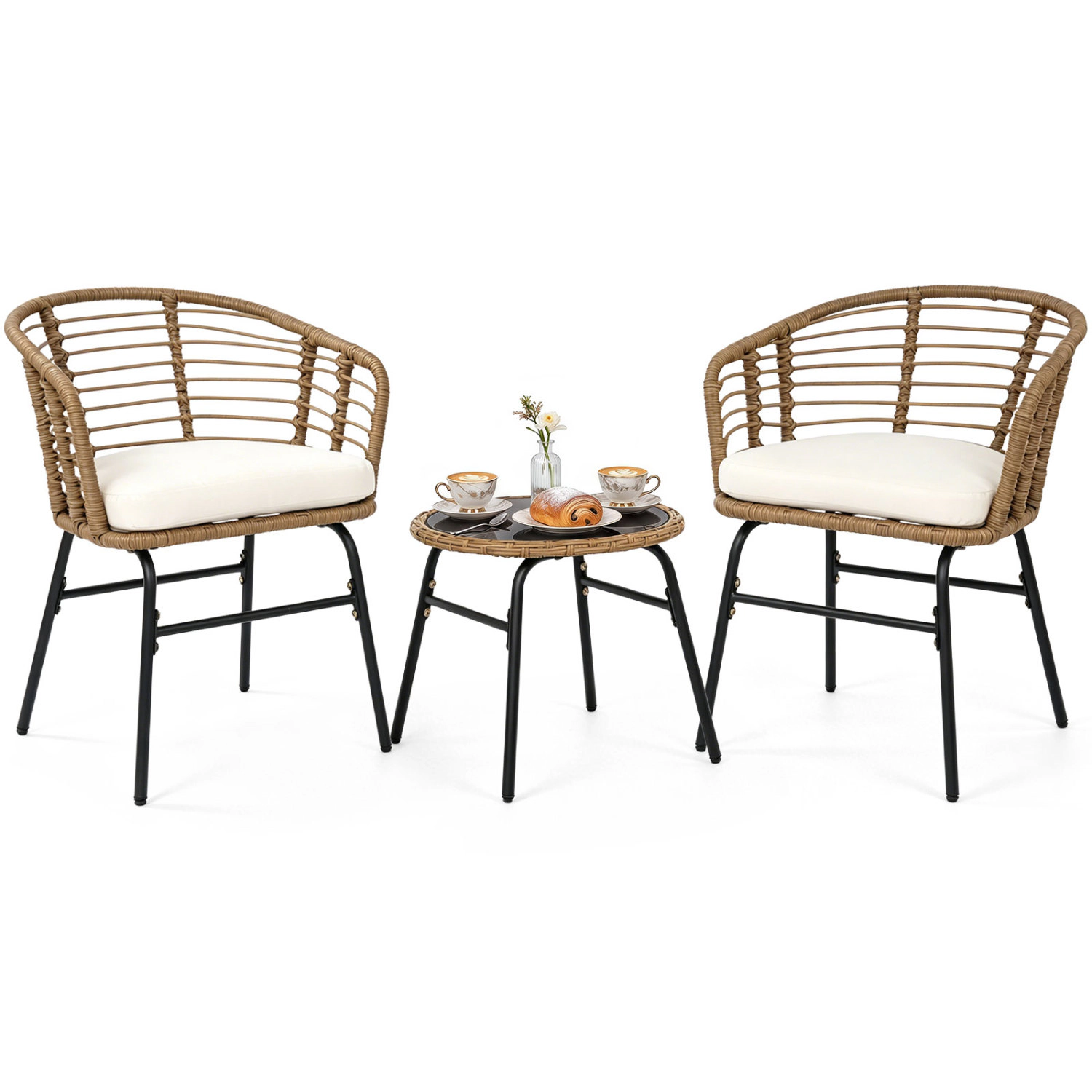 LJG 3 Pieces Outdoor Patio Furniture Set with Soft Cushions