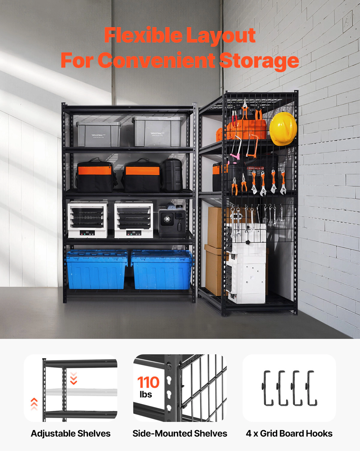 HONGGE Storage Shelves Heavy Duty Garage Shelving Adjustable Metal Shelves for Industrial Shelving Unit Utility Shelf