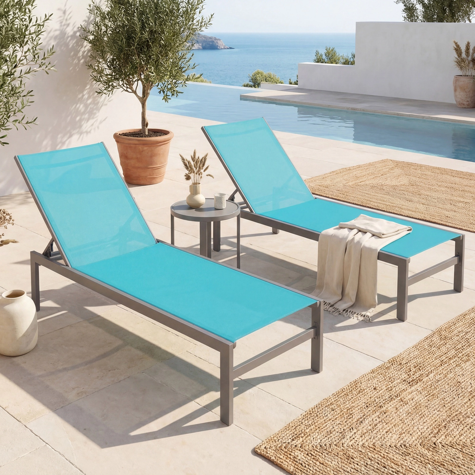 SUGIFT 6-Position Adjustable Chaise Lounge Chair with Rustproof Aluminum Frame 300-lb Capacity 78-in Length Turquoise