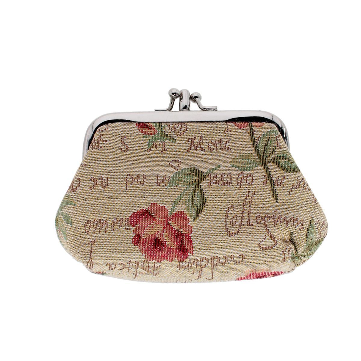 CTM Women's English Rose Themed Tapestry Coin Purse Wallet