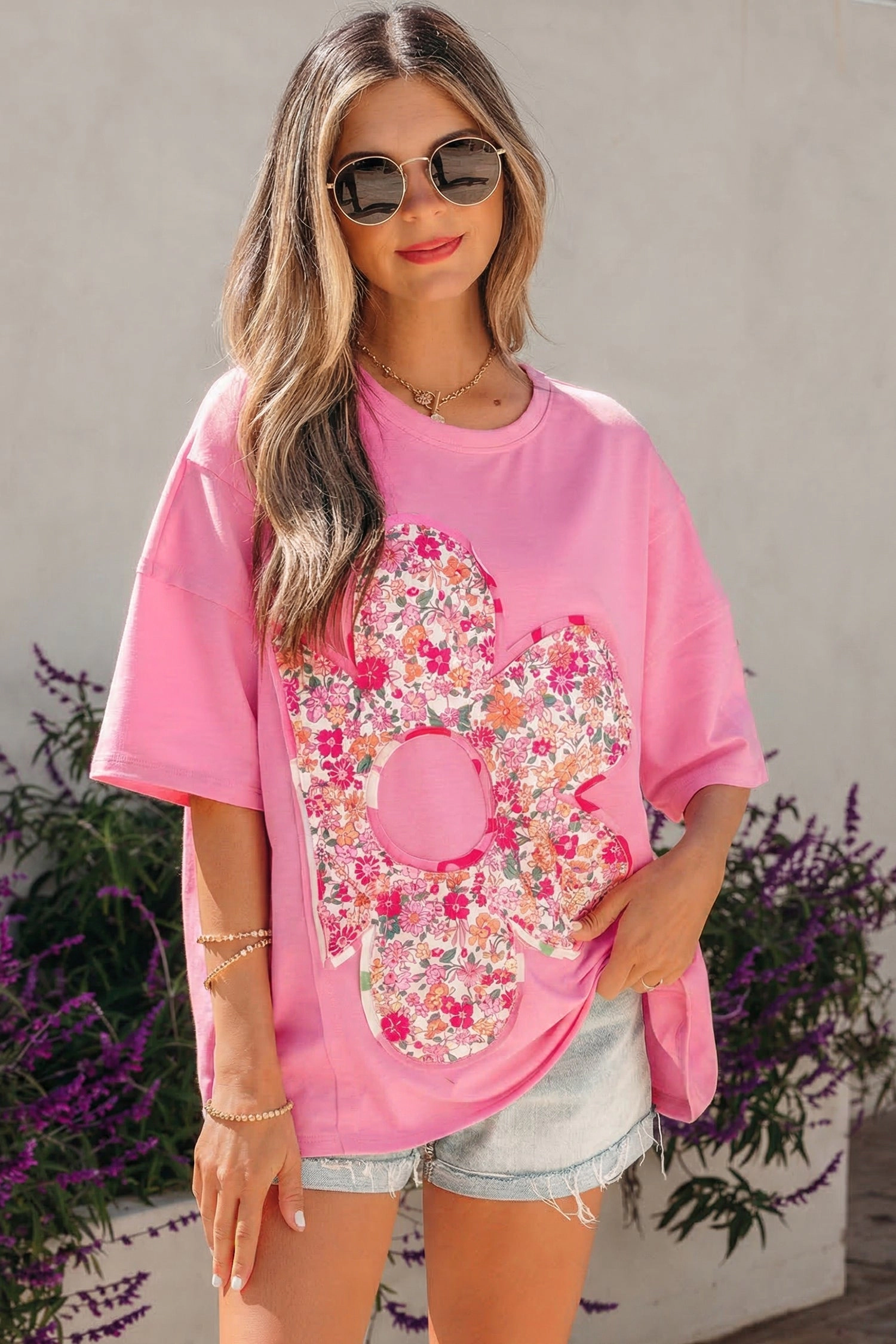 Threaded Pear Women's Adriana Big Flower Oversize Tee