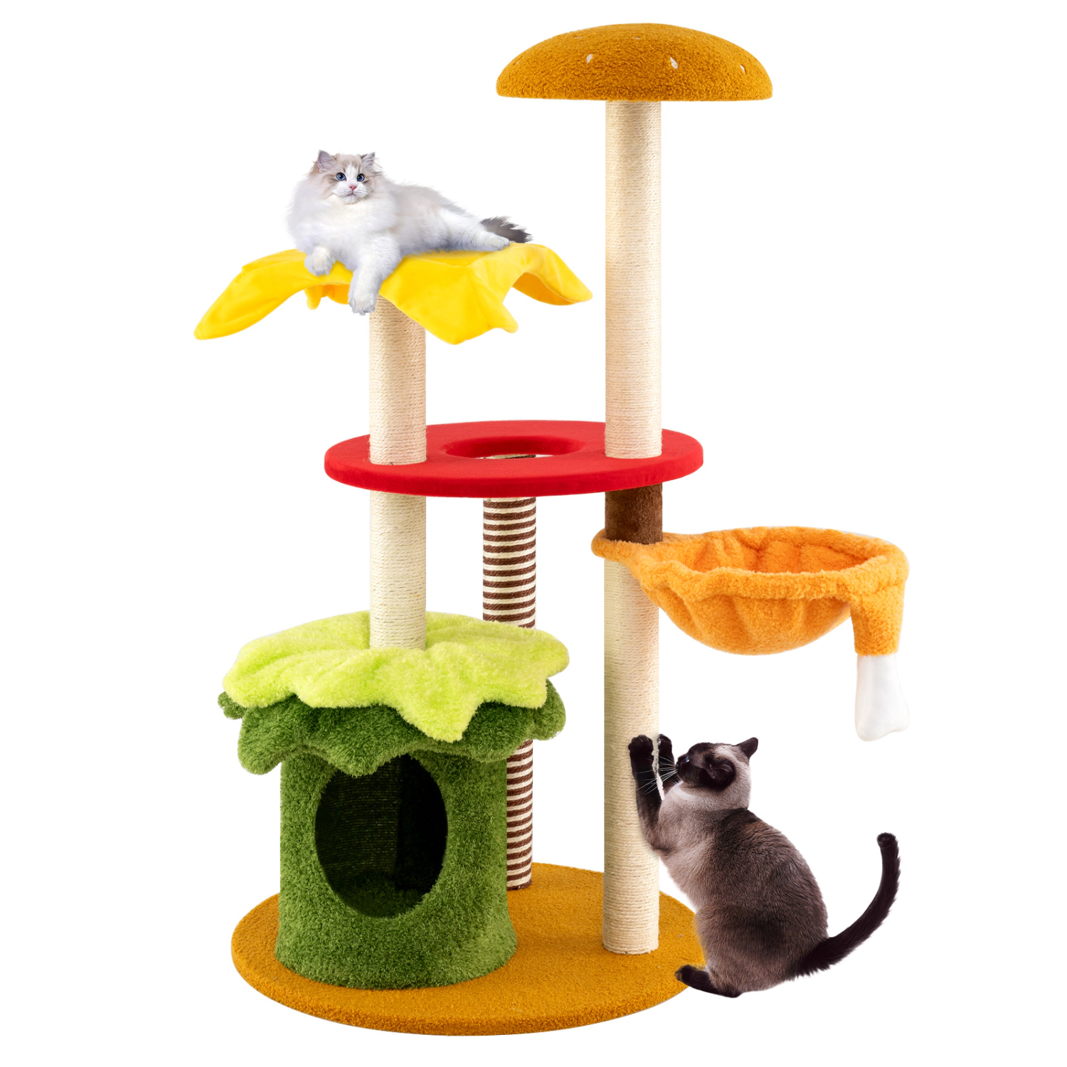 LJG 46 Inch Tall Cat Tree Multi-Level with Padded Perch and Hanging Basket Bed