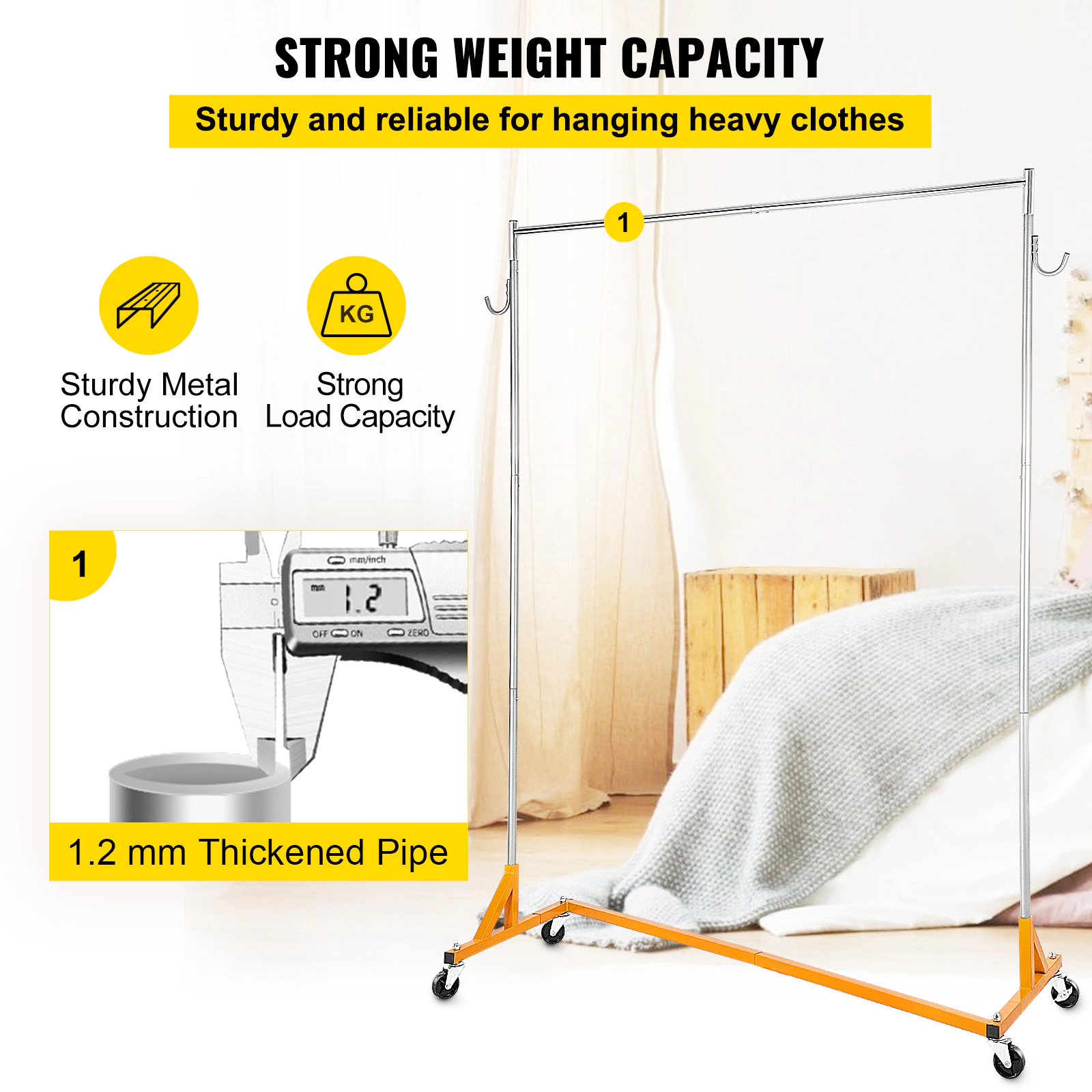 HONGGE Industrial Grade Z Base Garment Rack with Lockable Casters for Home Clothing Store Display