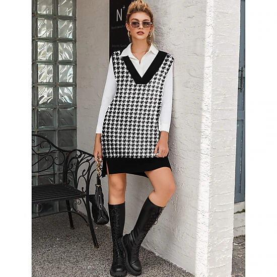 Zeagoo Women's V Neck Sleeveless Sweater Dress
