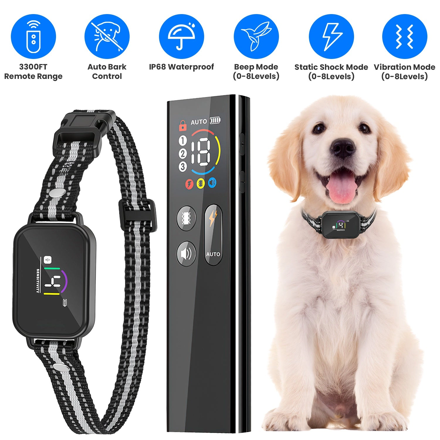 GBruno 2-in-1 Waterproof Dog Training Collar With Remote
