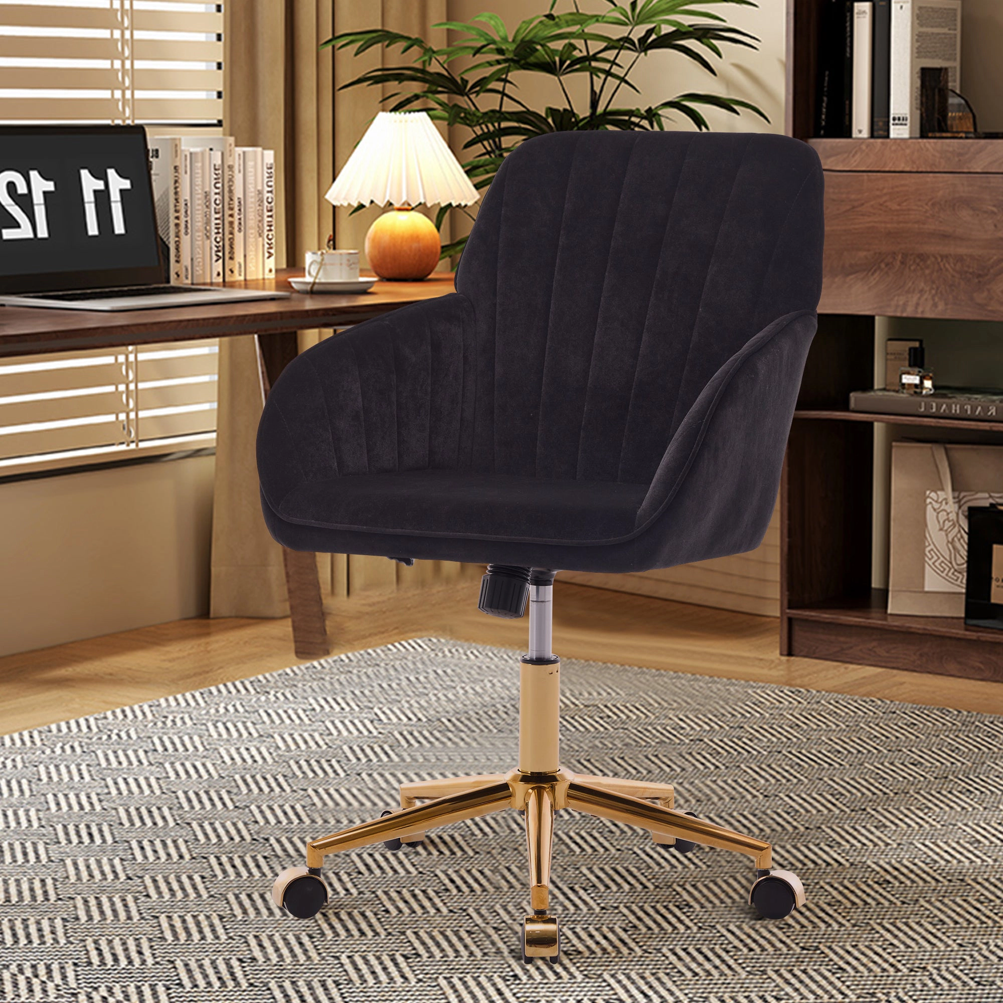 Platinum-Level Office Chairs TY Adjustable Velvet Office Chair, Black, Gold Base Swivel