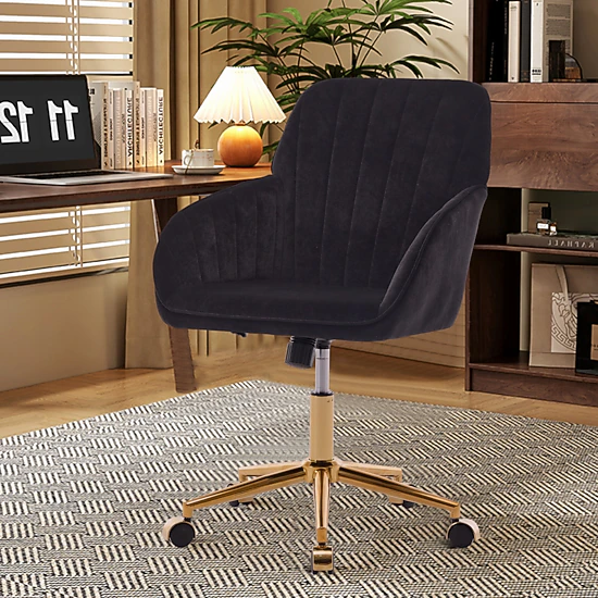 Platinum-Level Office Chairs TY Adjustable Velvet Office Chair, Black, Gold Base Swivel