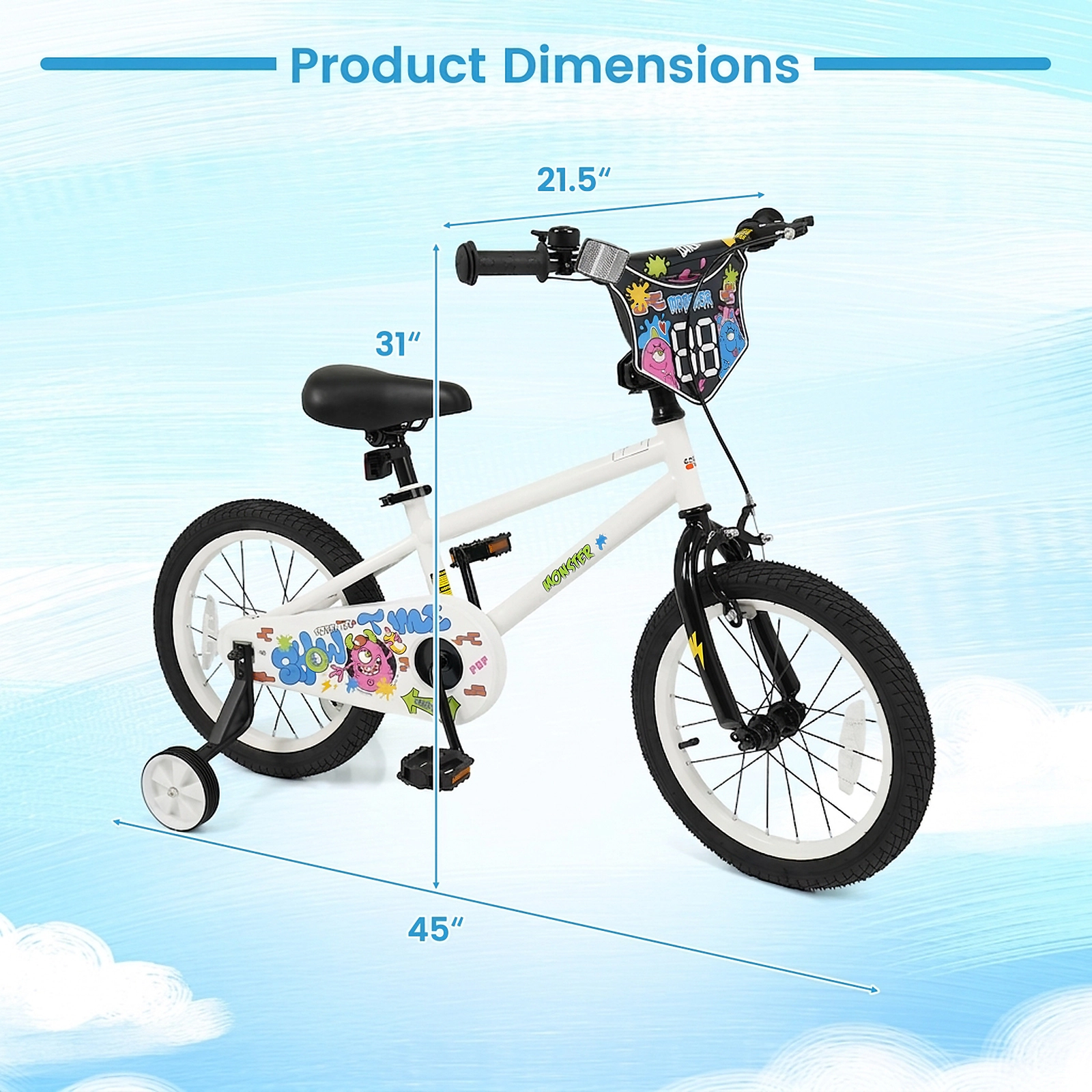 SUGIFT 16-Inch Kids Bike with Training Wheels 110-lb Capacity Ages 4-7 Years White