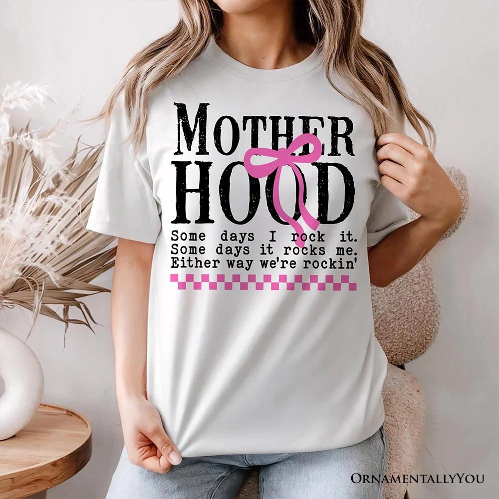 OrnamentallyYou Womens Motherhood Coquette Pink Bow T-Shirt