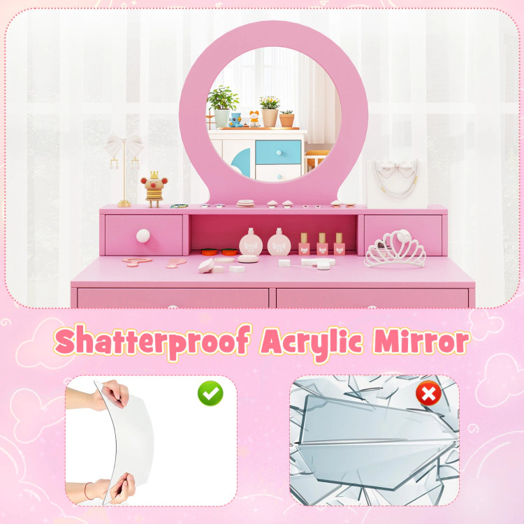 Hivvago Kids Vanity Set With Mirror Princess Makeup Dressing Desk And Chair