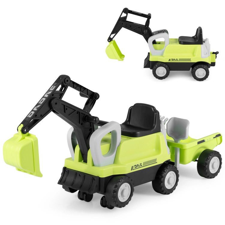 Hivvago 2-In-1 Kids Ride on Tractor with Digging Arm and Detachable Trailer