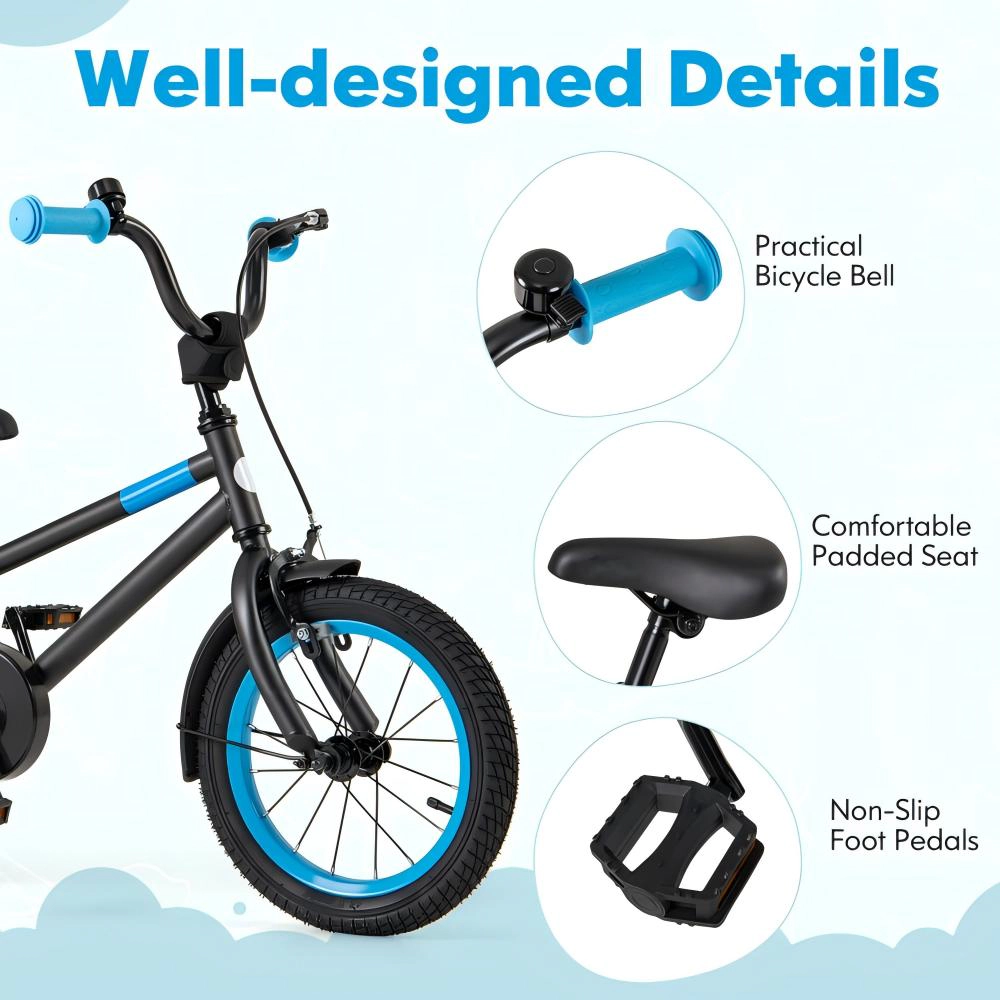 SUGIFT Kids Black 14-in Bike with Adjustable Handlebar and Detachable Training Wheels 145-lb Seat Capacity Ages 3-5
