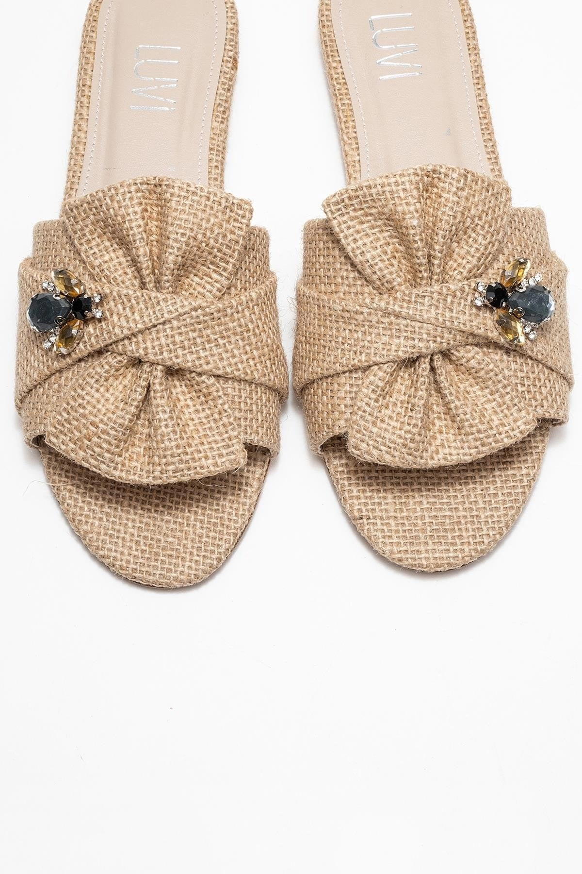 Prologue Shoes Womens Daphne Raffia Bow Slide Sandal