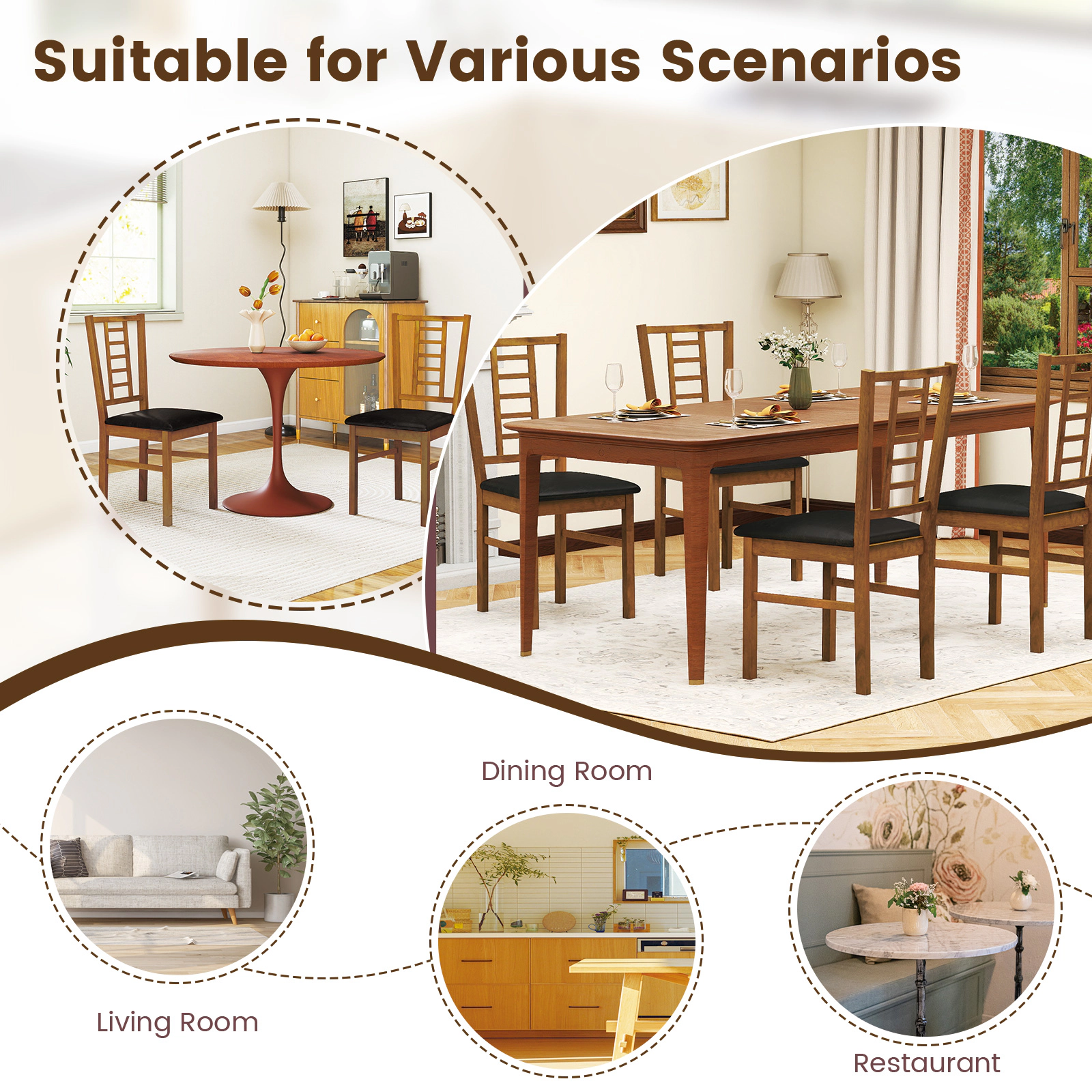 SUGIFT PU Leather Upholstered Wood Dining Chairs Set of 4 330-Lb Capacity 35-in High Walnut Frame Black Seat
