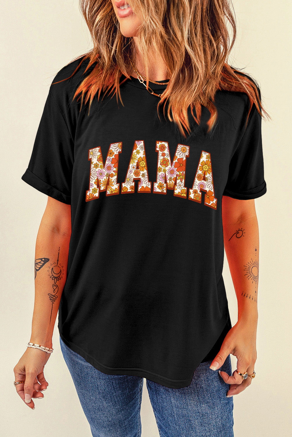 Threaded Pear Women's Sunny Flower MAMA Letter Graphic Tee