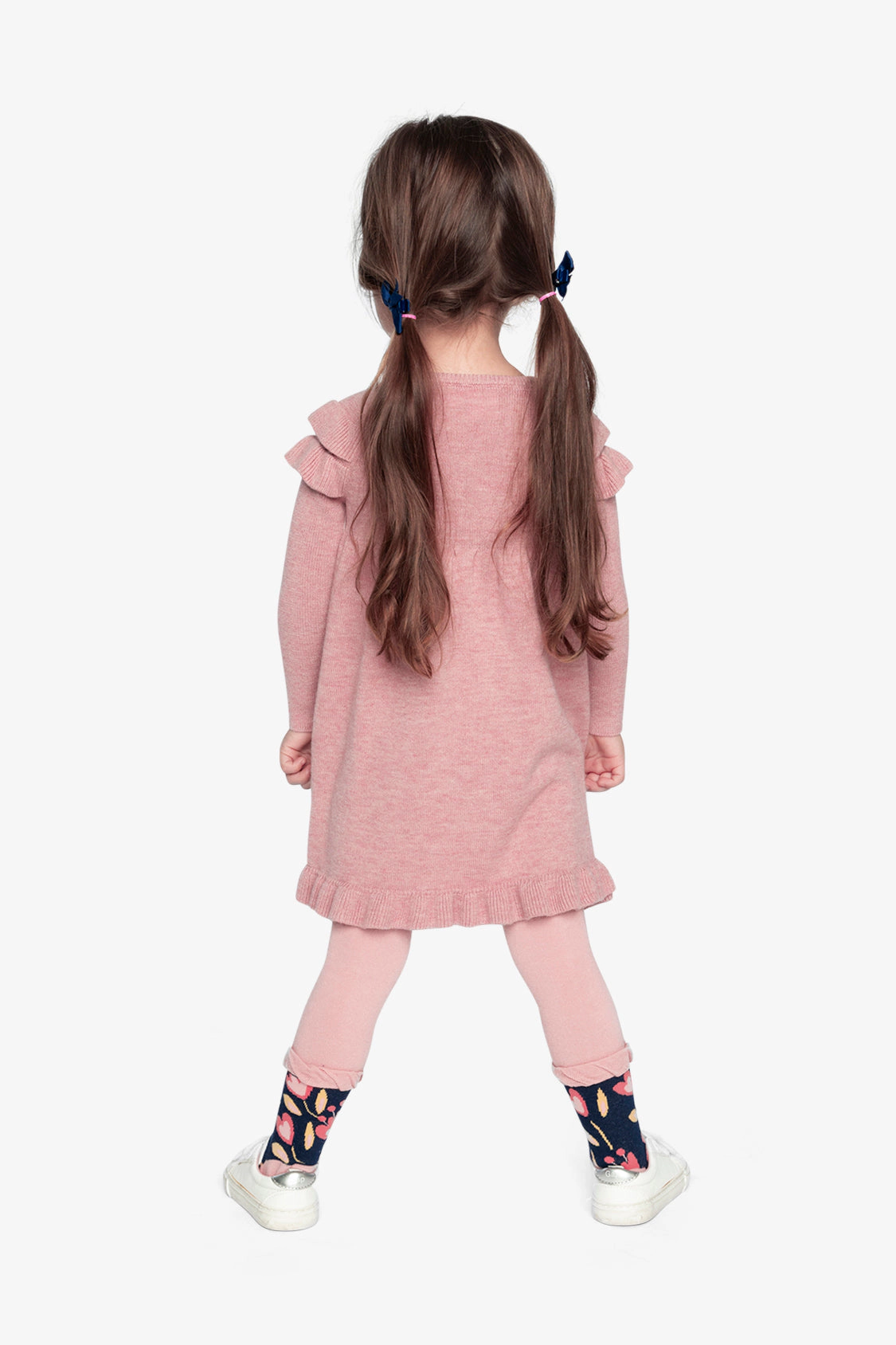 Deux par Deux Girls Ruffled Floral Detail Knitted Dress