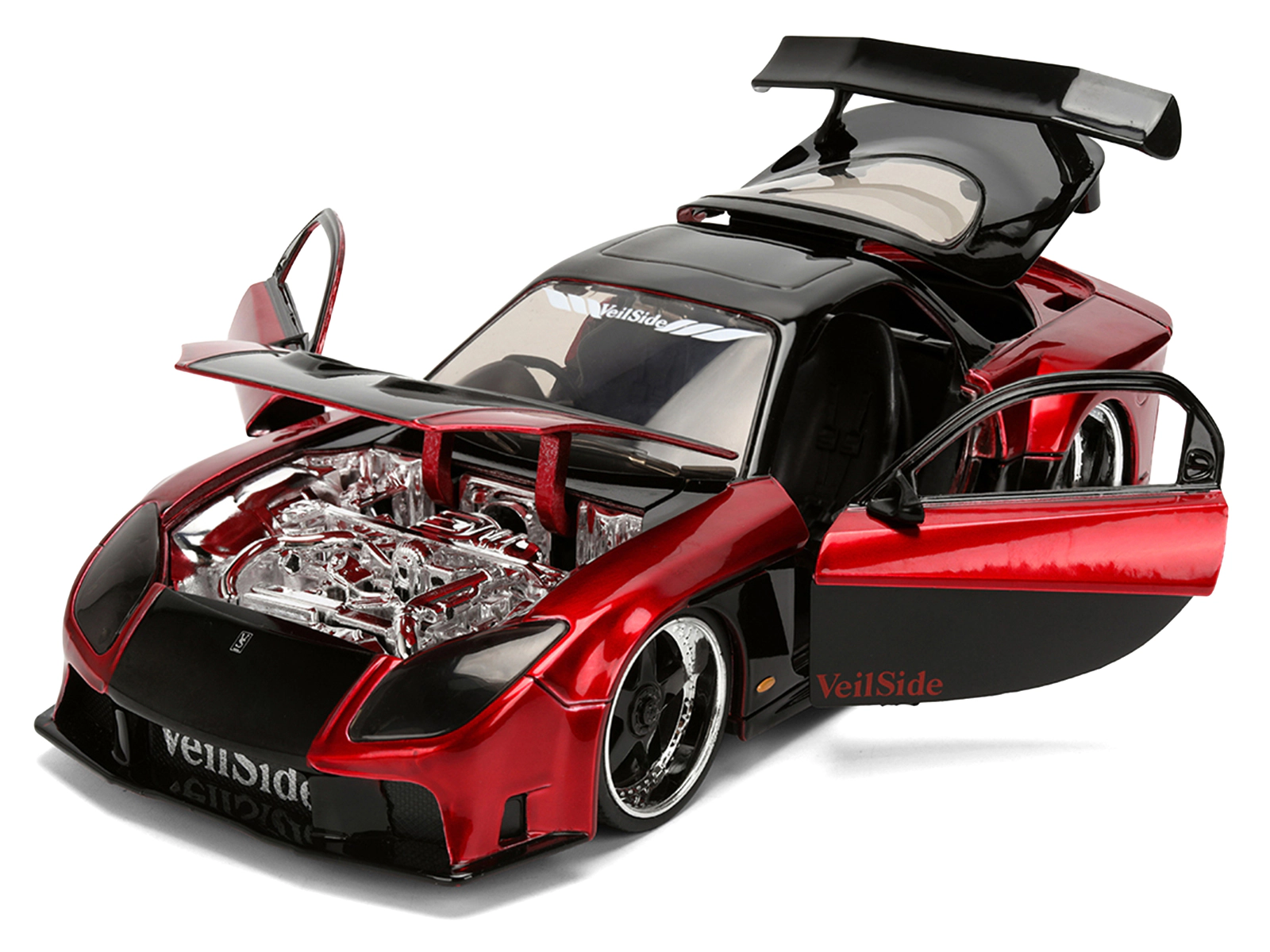 Jada 1995 Mazda RX-7 Widebody RHD (Right Hand Drive) "VeilSide" Black and Red Metallic "JDM Tuners" Series