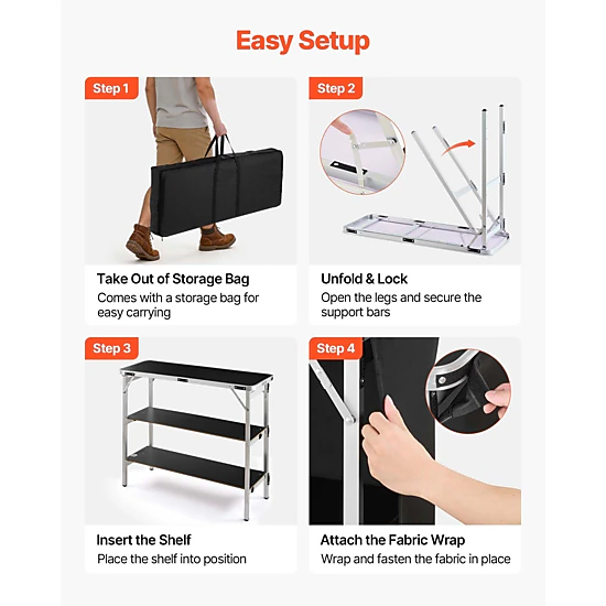 HONGGE Folding Portable Bar Table with Carry Bag 2 Storage Shelves and Detachable Skirt Quick and Easy Setup Foldable