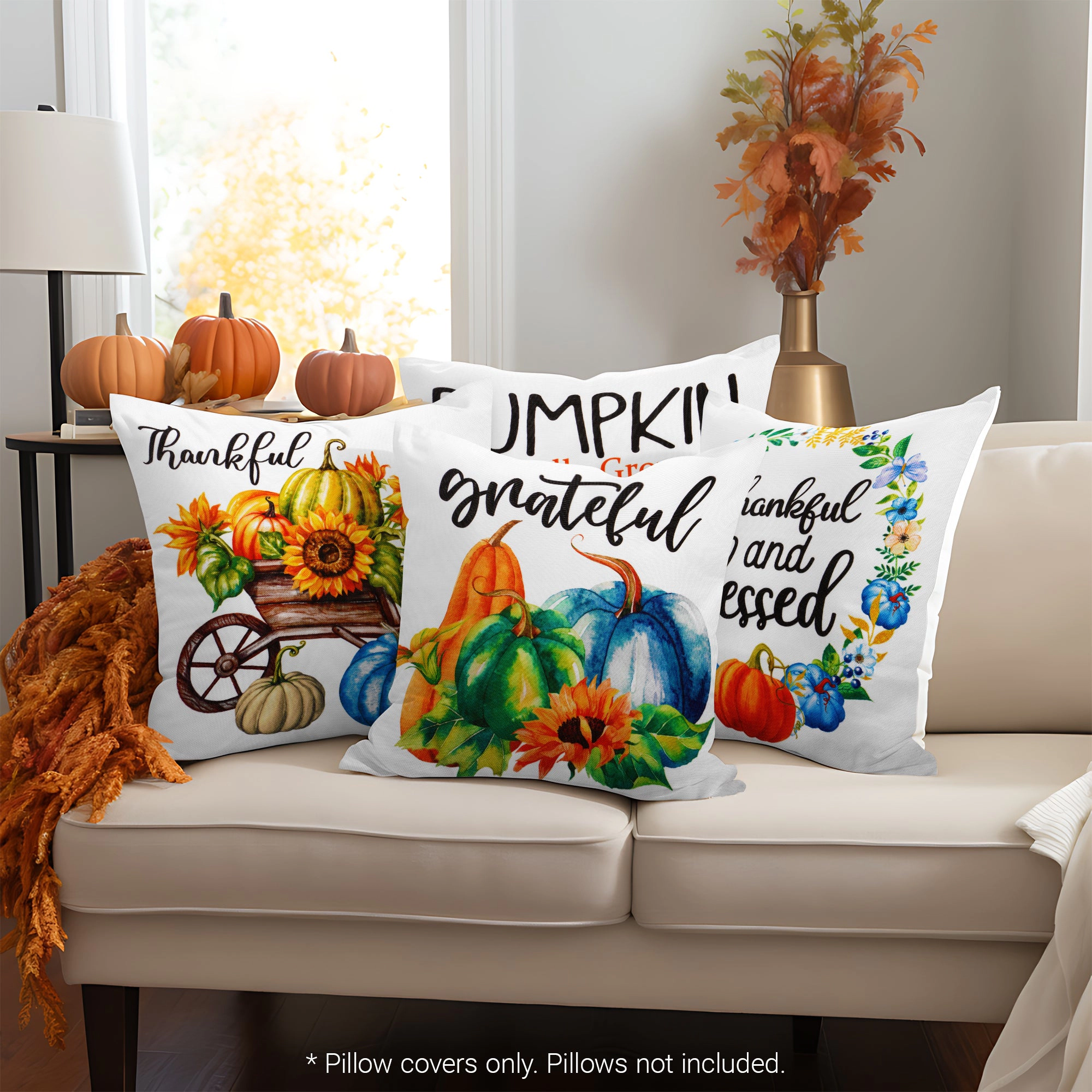 G128 Seasonal Pumpkin Thankful Decorative Throw Pillow Covers