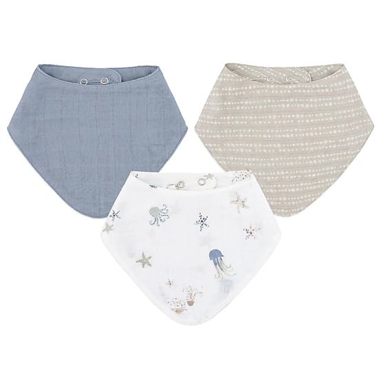 Crane Baby Cove Sea Life Cotton Bandana Baby Bib (3 Pack), Color: Blue ...