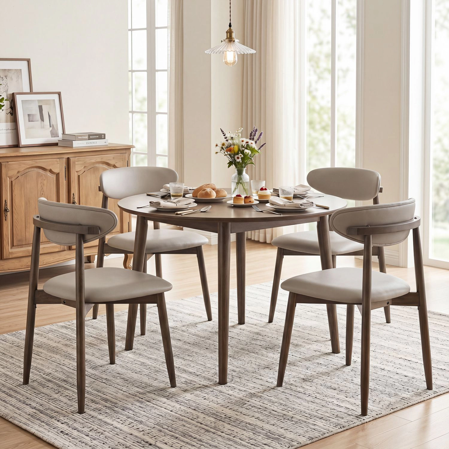 SlickBlue Modern Wooden Dining Chairs with Padded Faux Leather Seat