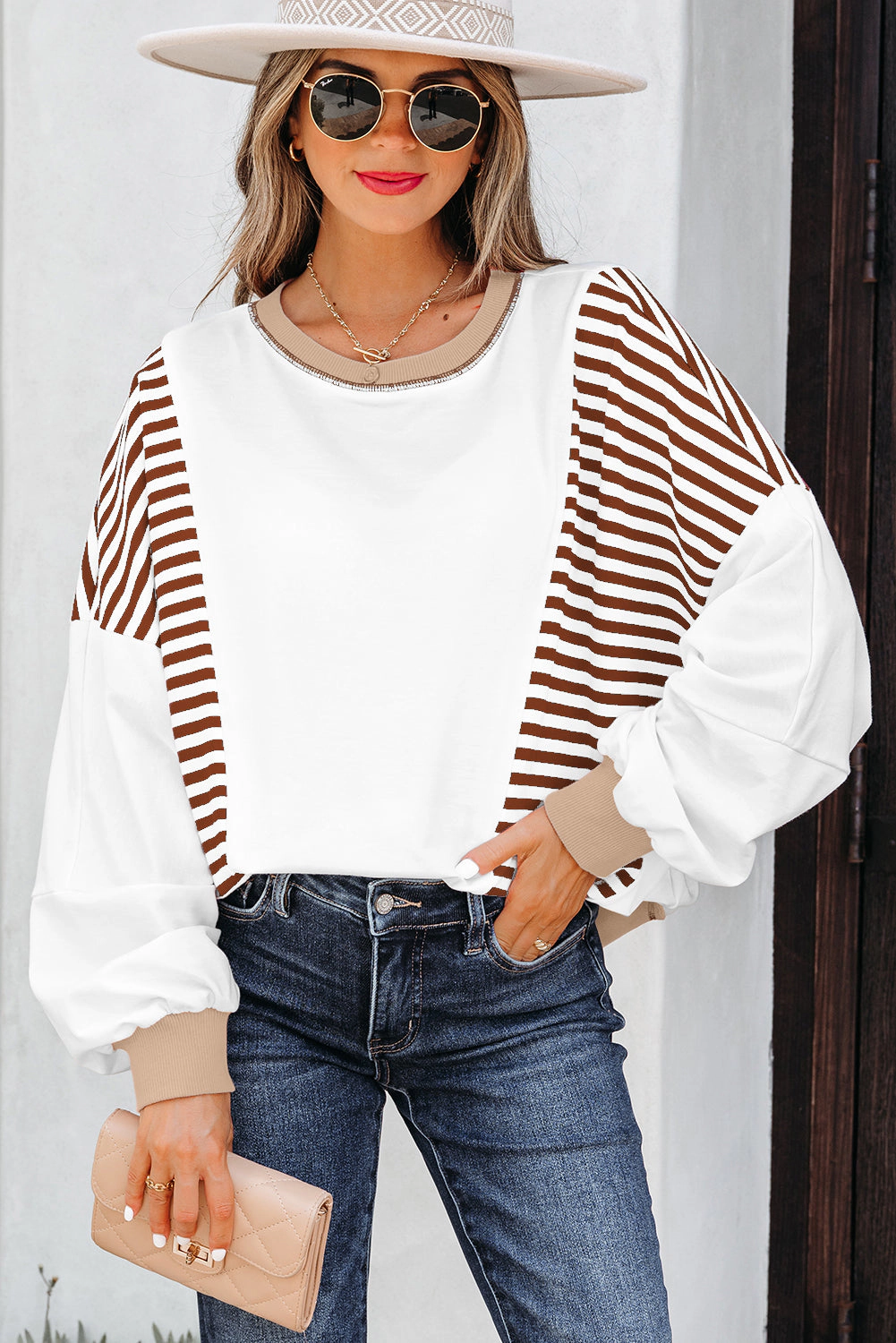 Threaded Pear Women's Zyla Contrast Stitching Oversize Sweatshirt