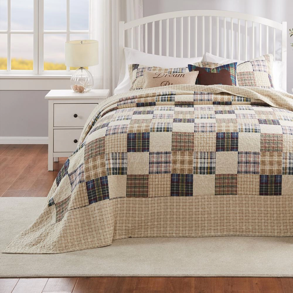 Greenland Home Fashions Oxford Plaid Cotton Jumbo Sized Floor Length Coverage Bedspread Set