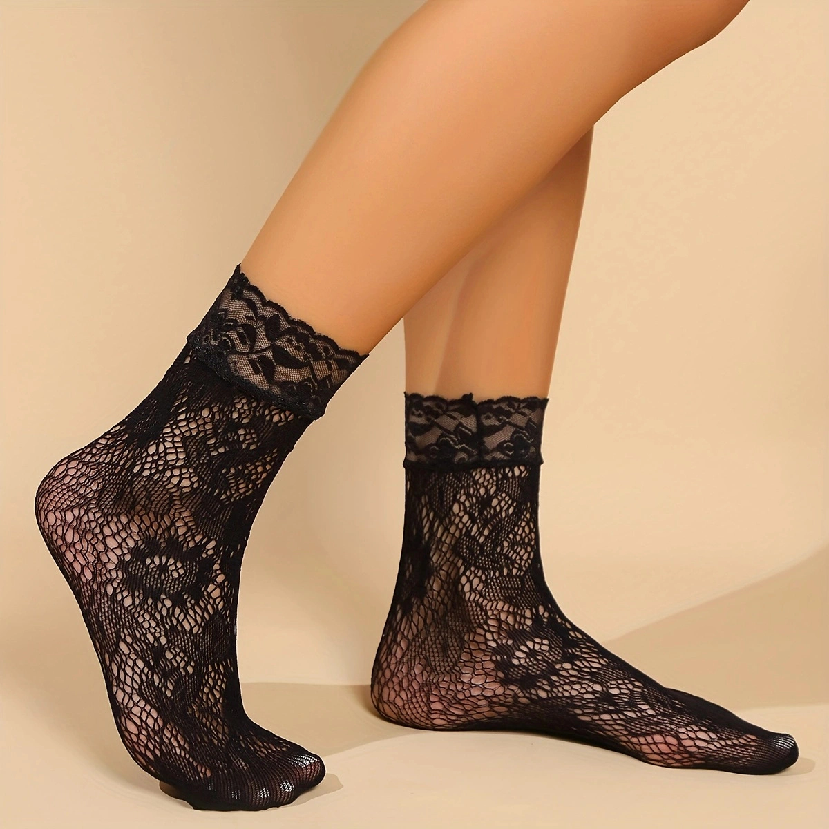 5 Pairs Pack Women Fishnet Ruffle Lace Ankle Socks