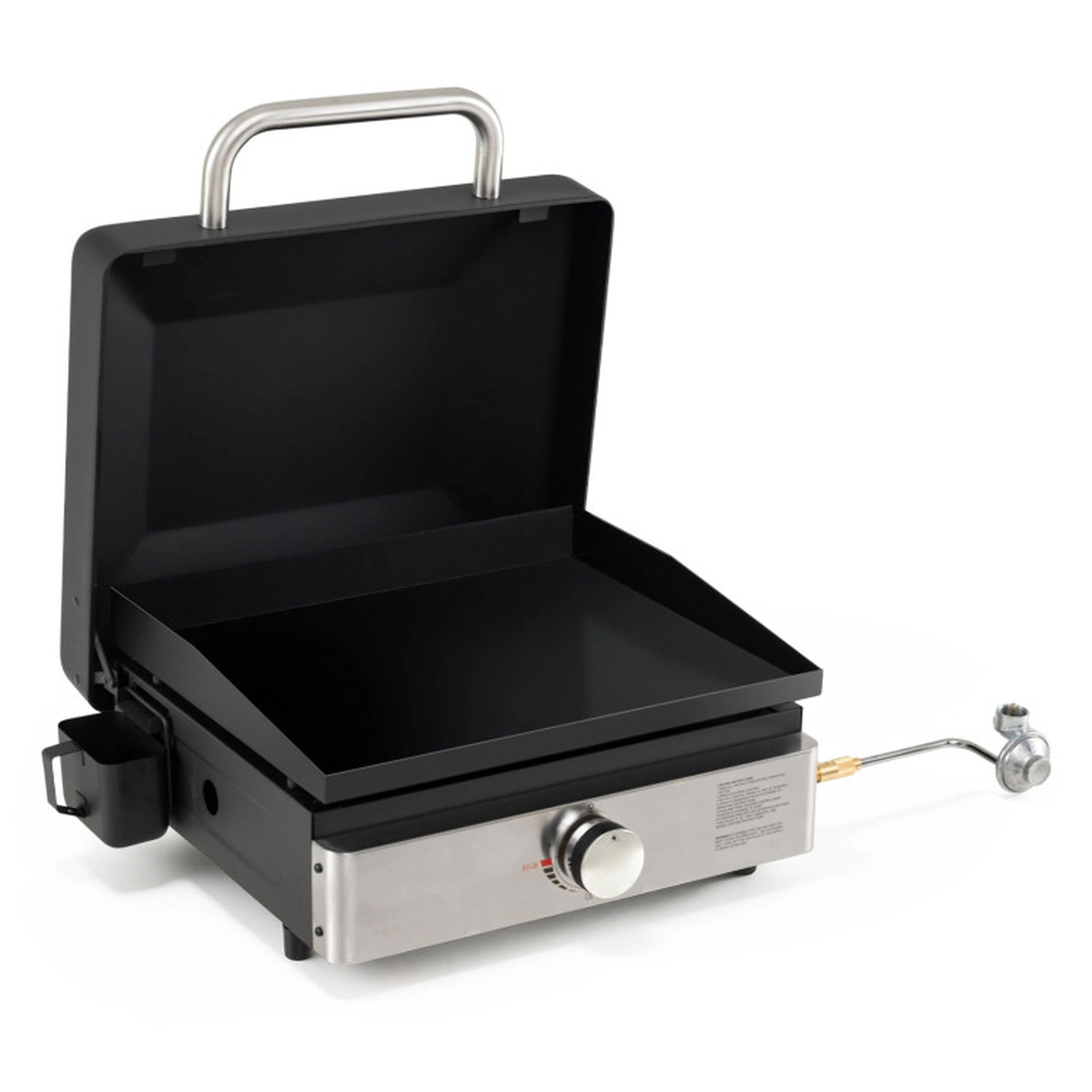 SUGIFT Portable 1-Burner Gas Griddle with Lid 12,500 BTU Ceramic Non-Stick Griddle Plate 18-in Griddle Silver+Black