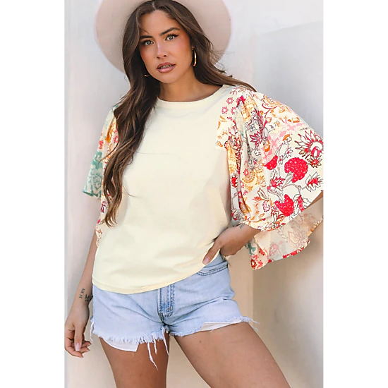 Threaded Pear Women's Sariyah Floral Half Batwing Sleeve Blouse