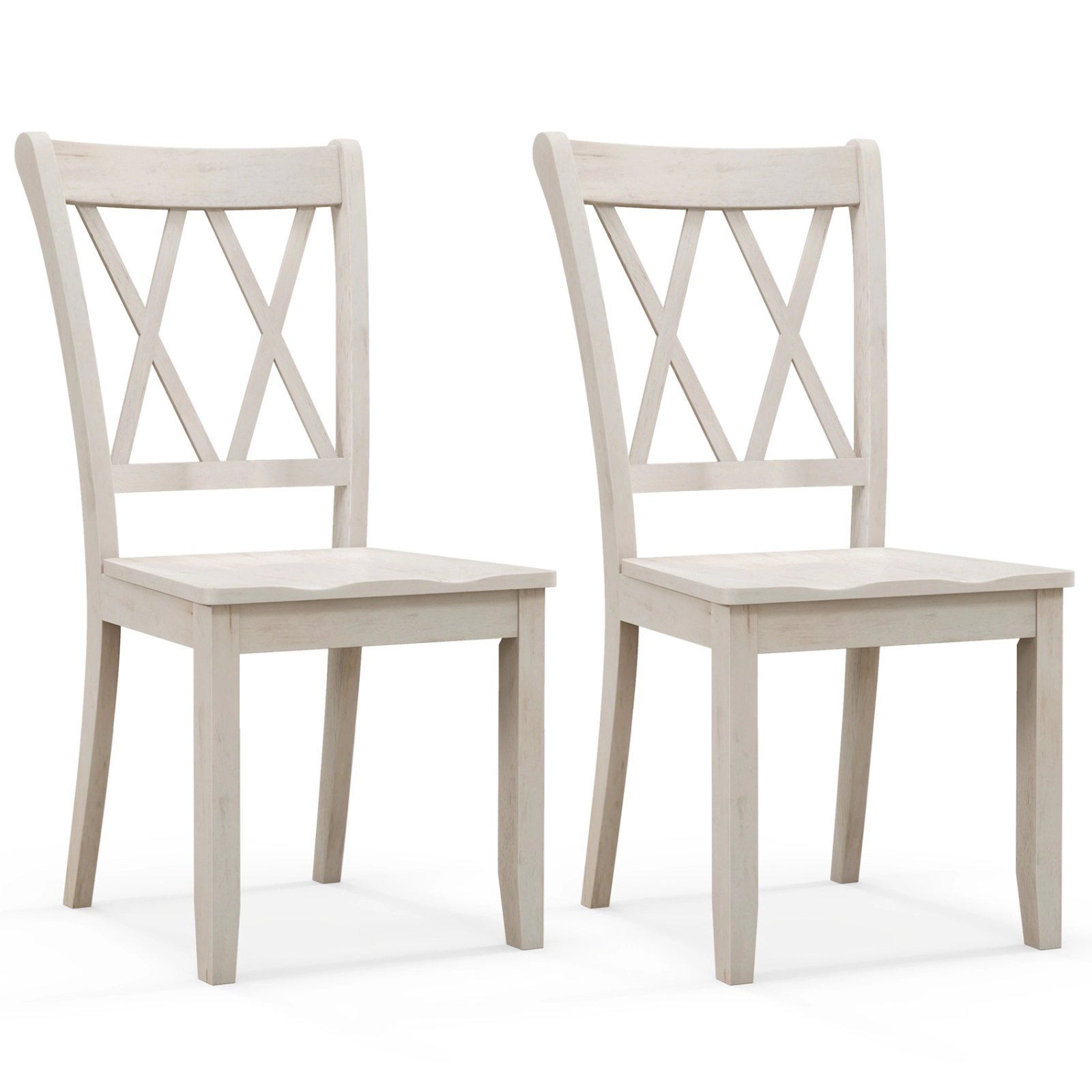 SUGIFT Set of 2 White Solid Rubber Wood Farmhouse Dining Chairs with Double X-Back