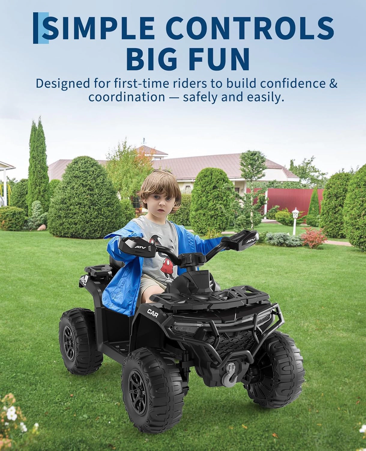 12V Kids Ride On ATV Car with Parent Remote, Off-Road 4 Wheeler w/ Suspension, LED Flag, Bluetooth, USB