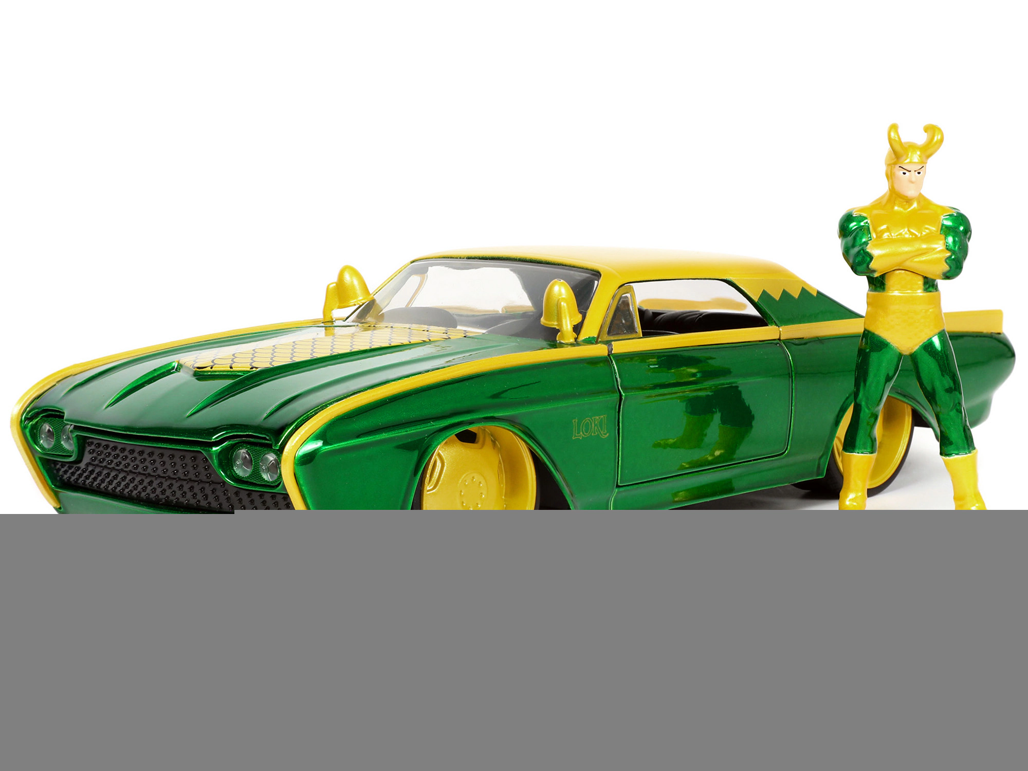 Jada 1963 Ford Thunderbird Green and Yellow Metallic with Hood Graphics and Loki Diecast Figure "Loki"