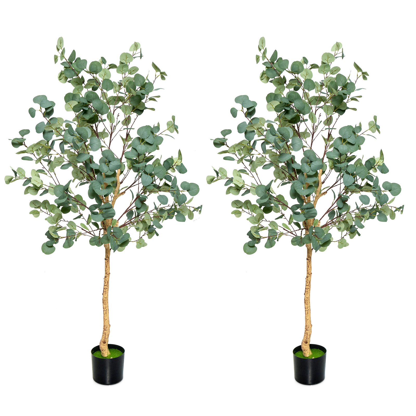 Slickblue 5.5 ft Faux Eucalyptus Tree with Decorative Planter for Indoor Decor - Set of 2