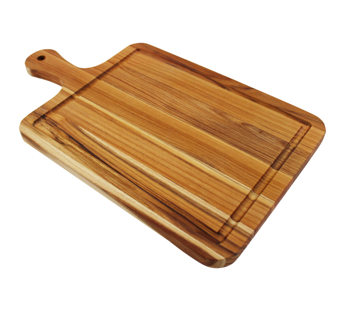 EcoDecors 17" x 10" Teak Edge Grain Cutting Board with Handle and Juice Groove
